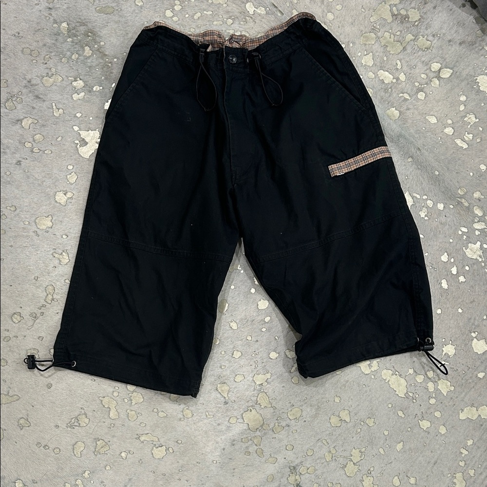 Burberry Black Cargo Shorts with Plaid Accents